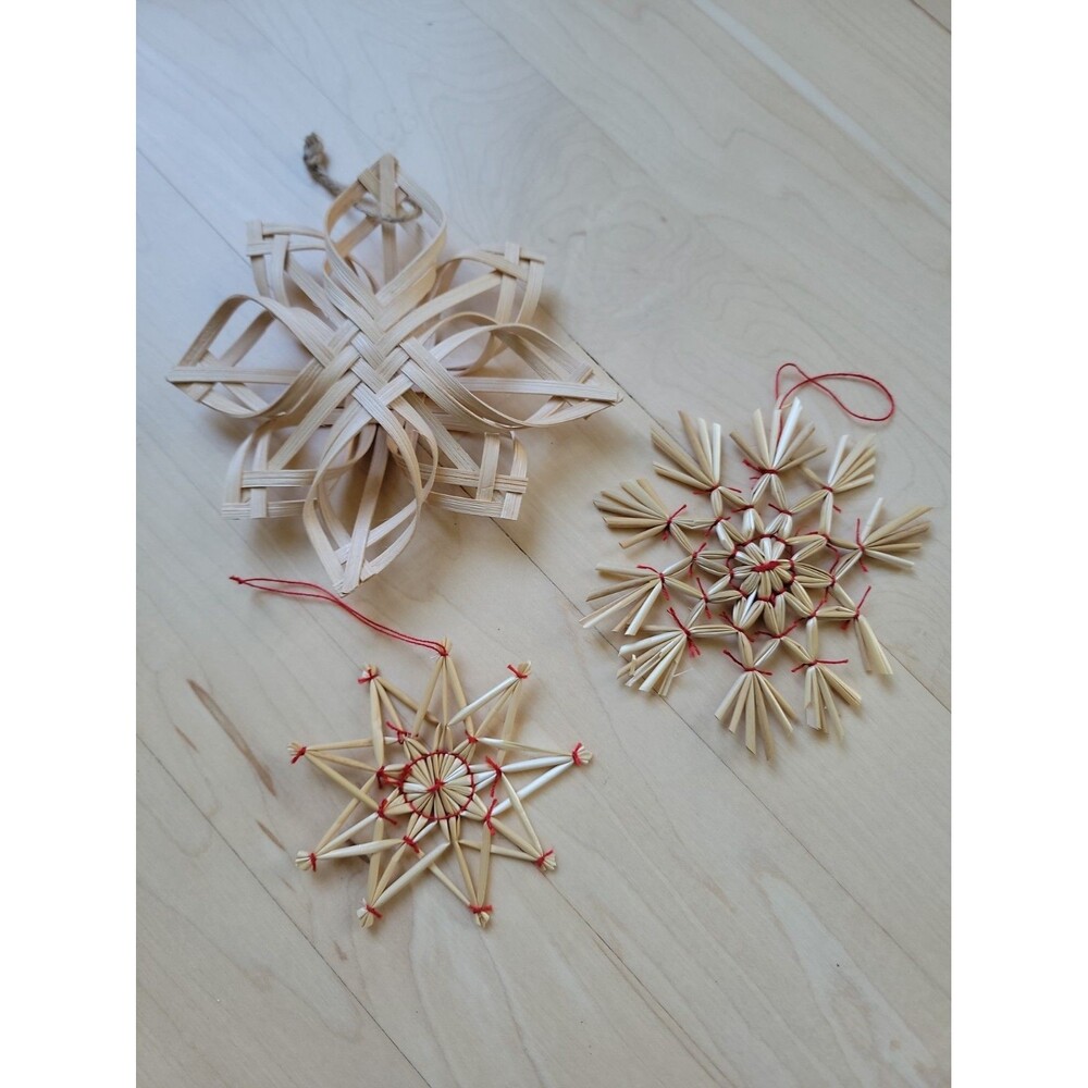 Handmade Scandinavian Star Ornaments Straw And Woven Reed 4" To 5"